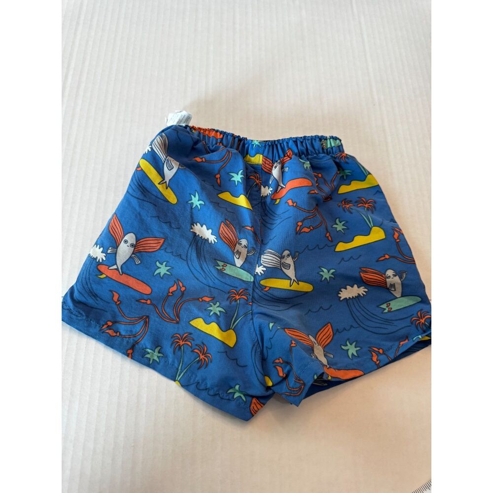 Patagonia Baby Baggies Swim Trunks 4T Blue Surf Fish Print Recycled Nylon